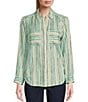 Color:Hand Drawn Stripe - Image 4 - Woven Stripe Roll Tab Long Sleeve Spread Collar Button Front Shirt