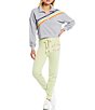 Color:heather - Image 3 - Knit Rainbow Cropped Quarter Zip Long Drop Shoulder Sleeve Pullover