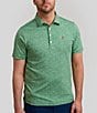 Color:Green - Image 1 - Course Talk Printed Melange Knit Short Sleeve Polo Shirt