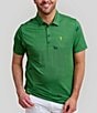 Color:Green - Image 1 - Just A Trim Knit Short Sleeve Printed Polo Shirt