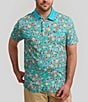 Color:Sky Blue - Image 1 - Shop Of Florals Printed Short Sleeve Polo Shirt