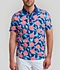 Color:Navy - Image 1 - Tropical Mums Printed Short Sleeve Polo Shirt