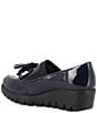 Color:Navy Patent - Image 3 - Alba Patent Leather Gored Slip-On Platform Wedge Tassel Loafers