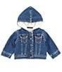 Color:Blue Denim - Image 1 - Wrangler® Baby Boys Newborn-24 Months Long Sleeve Faux-Sherpa-Lined Denim Jacket