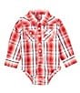 Color:Red - Image 1 - Wrangler® Baby Boys Newborn-24 Months Long Sleeve Plaid Western Style Bodysuit