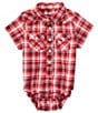 Color:Red - Image 1 - Wrangler® Baby Boys Newborn-9 Months Short Sleeve Plaid Bodysuit
