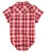 Color:Red - Image 2 - Wrangler® Baby Boys Newborn-9 Months Short Sleeve Plaid Bodysuit