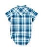 Color:Turquoise - Image 2 - Wrangler® Baby Boys Newborn-9 Months Short Sleeve Plaid Woven Bodysuit