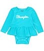 Color:Teal - Image 1 - Wrangler® Baby Girls Newborn-24 Months Long Sleeve Logo Skirted Bodysuit
