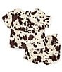 Color:White/Brown - Image 2 - Wrangler® Baby Girls Newborn-24 Months Short Sleeve Cow Printed T-Shirt & Bloomers Set
