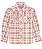Color:Red - Image 1 - Wrangler® Big Boys 8-20 Long Sleeve Plaid Woven Pearl Snap Shirt