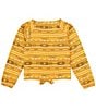 Color:Yellow Multi - Image 2 - Wrangler® Big Girls 7-16 Long-Sleeve Tribal Print Tie-Front Top