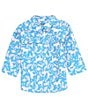Color:Blue Print - Image 1 - Wrangler® Big Girls 7-16 Long Sleeve Western Snap Shirt