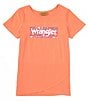 Color:Coral Peach - Image 1 - Wrangler® Big Girls 7-16 Short Sleeve Tulip Hem T-Shirt