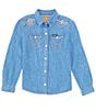 Color:2D Bold Blue - Image 1 - Wrangler® Big Girls 8-18 Long Sleeve Desert Embellished Western Shirt
