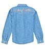 Color:2D Bold Blue - Image 2 - Wrangler® Big Girls 8-18 Long Sleeve Desert Embellished Western Shirt