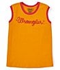 Color:Orange - Image 1 - Wrangler® Big Girls 8-18 Sleeveless Logo Jersey Tank Top