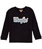 Color:Black - Image 1 - Wrangler® Little Girls 4-7 Long Sleeve Glitter-Accented Logo Fleece Sweatshirt