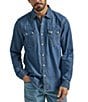 Color:Mid Wash - Image 1 - Wrangler® Long Sleeve Denim Western Shirt