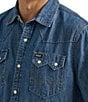 Color:Mid Wash - Image 3 - Wrangler® Long Sleeve Denim Western Shirt