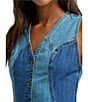 Wrangler Patchwork V-Neck Sleeveless Button Front Denim Vest Mini Dress - Image 5