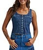 Wrangler Pleated Scoop Neck Sleeveless Button Front Denim Corset Top - Image 1