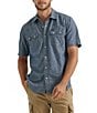 Color:Dark Denim Wash - Image 1 - Wrangler® Short Sleeve Pocketed Denim Western Shirt