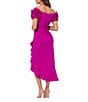 Xscape 3D Ruffle Off-the-Shoulder Ruffle Front Ruched Detail Midi Dress, Color:New Fuchsia - Image 2