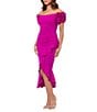 Xscape 3D Ruffle Off-the-Shoulder Ruffle Front Ruched Detail Midi Dress, Color:New Fuchsia - Image 3