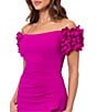 Xscape 3D Ruffle Off-the-Shoulder Ruffle Front Ruched Detail Midi Dress, Color:New Fuchsia - Image 4