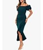 Color:Pine - Image 3 - 3D Ruffle Off-the-Shoulder Ruffle Front Ruched Detail Midi Dress