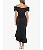 Color:Black - Image 2 - 3D Ruffle Off-the-Shoulder Ruffle Front Ruched Detail Midi Dress