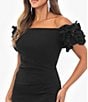 Color:Black - Image 3 - 3D Ruffle Off-the-Shoulder Ruffle Front Ruched Detail Midi Dress