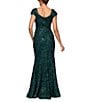 Xscape Asymmetrical Neck Sequin Soutache Lace Cap Sleeve Gown, Color:Hunter - Image 2