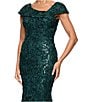 Xscape Asymmetrical Neck Sequin Soutache Lace Cap Sleeve Gown, Color:Hunter - Image 4