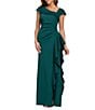 Xscape Asymmetrical Neckline Cap Sleeve Ruched Ruffle Front Scuba Crepe Gown - Image 2