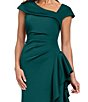 Xscape Asymmetrical Neckline Cap Sleeve Ruched Ruffle Front Scuba Crepe Gown - Image 3