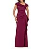 Xscape Asymmetrical Neckline Cap Sleeve Ruched Ruffle Front Scuba Crepe Gown - Image 5