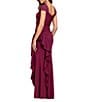 Xscape Asymmetrical Neckline Cap Sleeve Ruched Ruffle Front Scuba Crepe Gown - Image 6