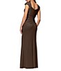 Xscape Asymmetrical Neckline Cap Sleeve Ruched Scuba Crepe Sheath Gown - Image 2