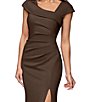 Xscape Asymmetrical Neckline Cap Sleeve Ruched Scuba Crepe Sheath Gown - Image 4