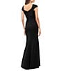 Xscape Asymmetrical Neckline Cap Sleeve Ruched Scuba Crepe Sheath Gown, Color:Black - Image 2