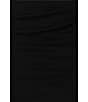 Xscape Asymmetrical Neckline Cap Sleeve Ruched Scuba Crepe Sheath Gown, Color:Black - Image 5