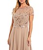 Color:Taupe - Image 3 - Beaded Bodice Round Neck Short Illusion Sleeve Chiffon Gown