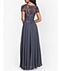 Color:Charcoal - Image 2 - Beaded Bodice Round Neck Short Illusion Sleeve Chiffon Gown