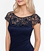 Color:Navy - Image 3 - Beaded Yoke Cap Sleeve Illusion Round Neck Ruched Cascade Ruffle Side Gown