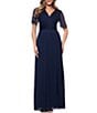 Xscape Beaded Short Sleeve Sheer Matte Jersey Gown - Image 1