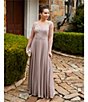 Color:Blush - Image 4 - Boat Neck Illusion Long Sleeve Beaded Gown