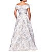 Xscape Brocade Floral Print Sweetheart Neck Short Sleeve A-Line Gown, Color:Blue/Gold - Image 2