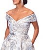 Xscape Brocade Floral Print Sweetheart Neck Short Sleeve A-Line Gown, Color:Blue/Gold - Image 4